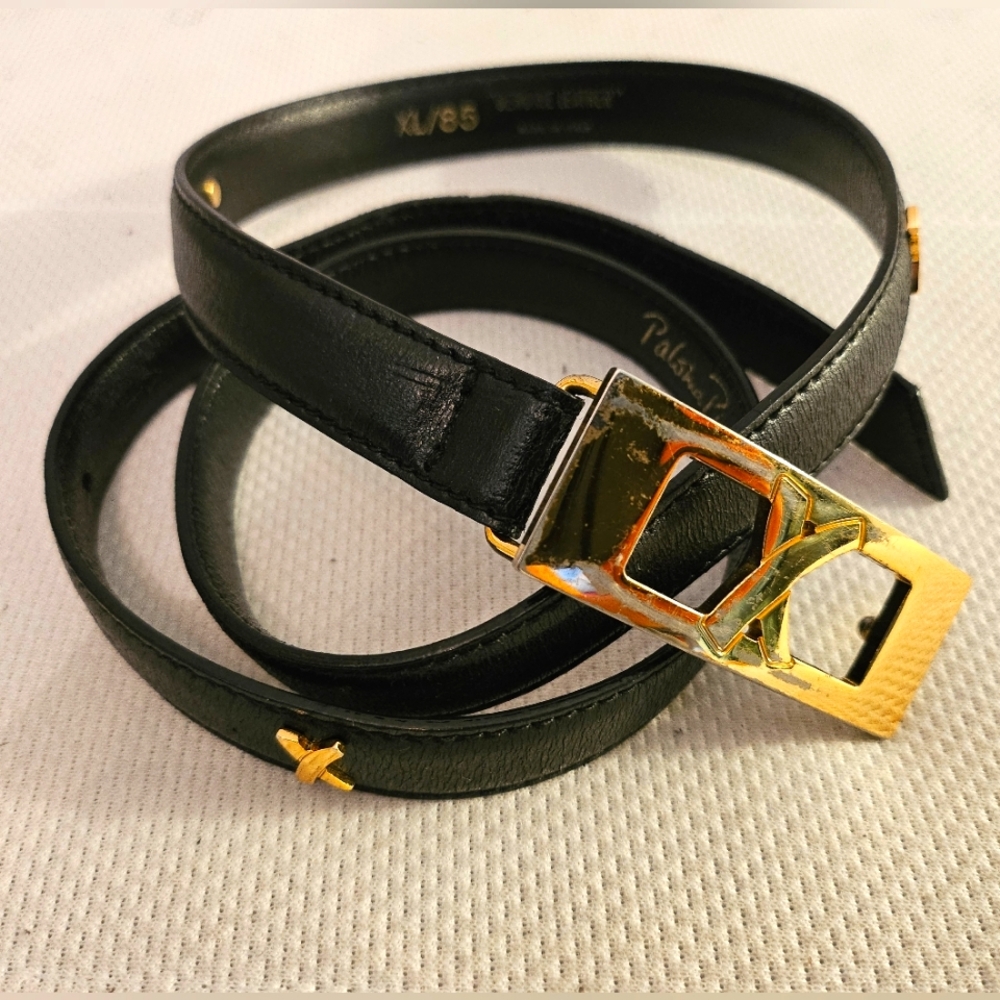 Black Leather Women's Belt with Gold Buckle